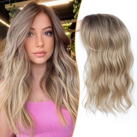 Hair Topper for Women, 6.5x6.5" Large Base Size Wavy Hair Topper Hair Toppers for Thinning Hair Natural Hairline With Fake Fringe Synthetic Hair Pieces for Women (Ombre Blonde With Darker Root)