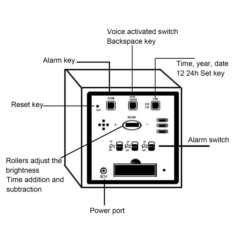 Digital Alarm Clock Round LED Voice Control Brightness Adjustable 12h