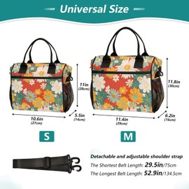 Lunch Bag Women Insulated Lunch Box Wide-Open Lunch Tote Flowers Retro Reusable Cooler Lunchbox Handbag Organizer for Work Picnic Hiking