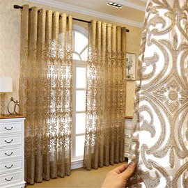 NewWPKIRA 1 Panel European Sheer Curtain Grommet Top Luxury Window Screening Curtain for Living Room Hollow Semi-Shading Voile Curtain Drape for Bedroom Balcony