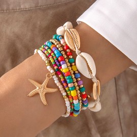 Shell Bracelet Summer Bracelets Jewelry for Women Layered Starfish Bead Bracelet Beach Bracelets Summer Beach Jewelry for Women and Girls