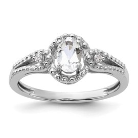 Sonia Jewels Real 925 Sterling Silver White Topaz and Diamond Engagement Ring Size 8 (.02 cttw.)