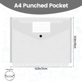 Clear Plastic Wallets A4 Plastic Folders 20 Pack, Punched Pockets A4 Polly Pockets Stationery, Document Files Popper Wallet for Ring Binder Folders, Lever Arch Files