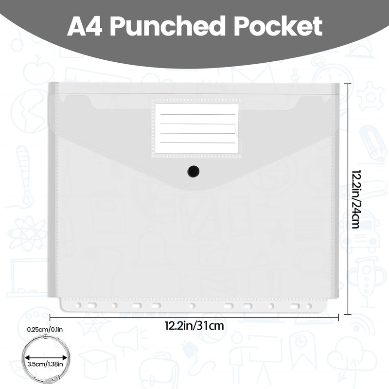 Clear Plastic Wallets A4 Plastic Folders 20 Pack, Punched Pockets