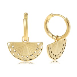 Made by Nami Set of earrings hanging silver or gold with fan-shaped pendant made of surgical stainless steel, hypoallergenic and waterproof earrings, boho jewellery, women, Stainless Steel, No