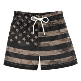 senya Traje de baño para niños, bandera de Estados Unidos con camuflaje del desierto, pantalones cortos de natación para niños pequeños, Bandera estadounidense, 10-12 Años