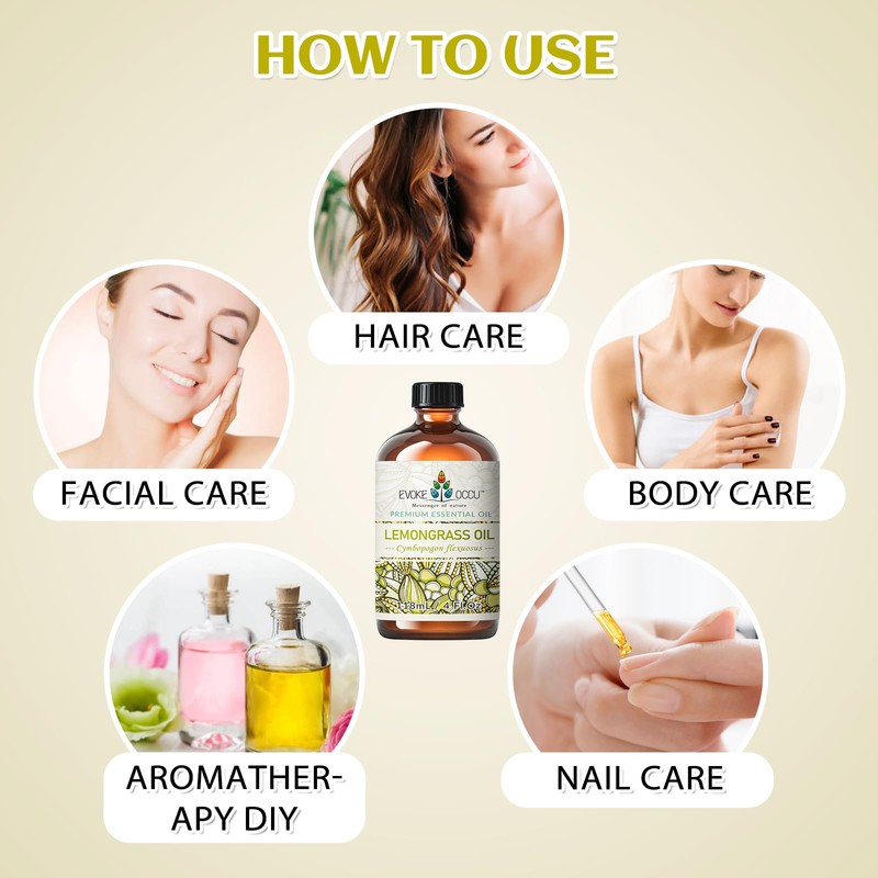 EVOKE OCCU Lemongrass Essential Oil for Diffuser Candle Spray Soap