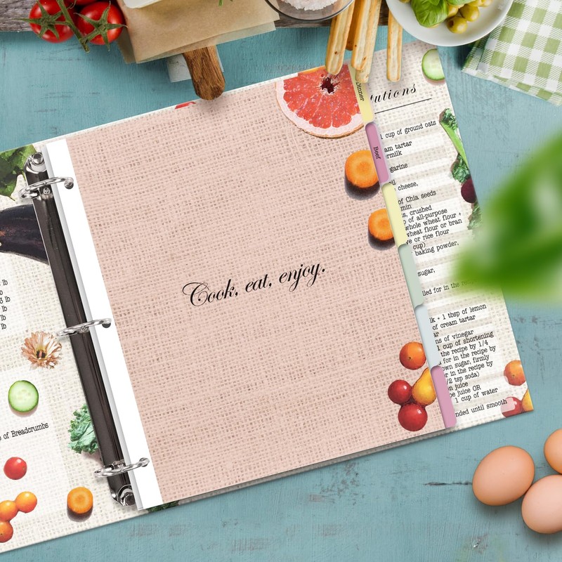 Dividers with Tabs for Recipe Binder, 12 Dividers for 3
