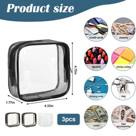 Dephnes Approved Toiletry Bag, 3 Pack Small Clear Makeup Bag, Mini Makeup Zipper Pouch Cosmetic Bag for Women Men Purse Essentials Items, Coin Purse Data Cable Organizer Travel Bag