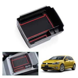 GAFAT V W GOLF 7 7.5 2013-2019 Center Console Armrest Storage Box Golf MK7 7.5 Center Armrest Organizer Center Armrest Accessories Golf 7 (Red)