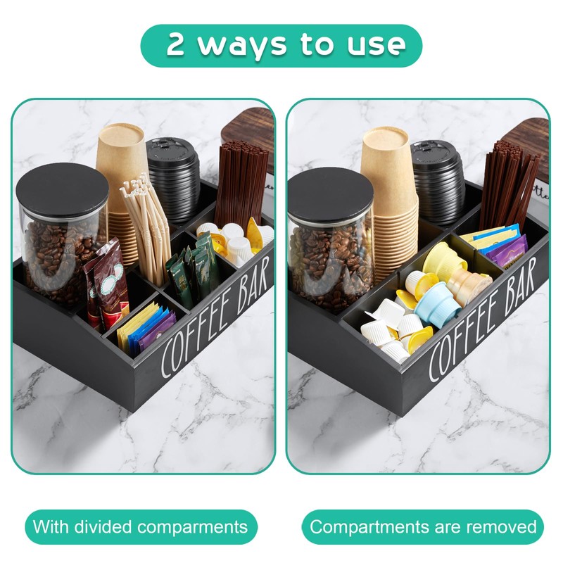 ALELION Coffee Station Organizer for Countertop - 7 Compartments Coffee