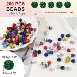 PATIKIL 200 Pcs Rhinestone Beads for Jewelry Making, 10mm Shiny Round Disco Ball Beads Sparkle Crystal Clay Beads with Hole for Bracelet Necklace DIY Crafting, Emerald