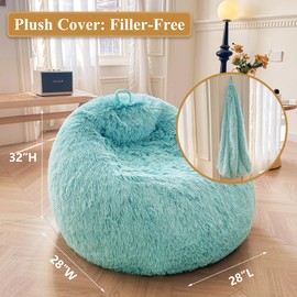 XeGe Kids Fluffy Faux Fur Bean Bag Chair Cover (No Filler), Soft Furry Stuffed Animal Storage Bean Bag Cover for Plush Toys, Shaggy Fuzzy Beanbag for Kids Teens Girls Adults, Anti-Slip, Aqua Ombre
