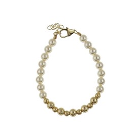 Crystal Dream Ivory Simulated Pearls with Gold Glitter Beads Elegant Festive Girl Bracelet (B1732_L)