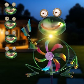 JOLUSIA Frog Garden Decor Wind Spinners Outdoor, Garden Solar Lights Decorative Wind Sculpture Spinner Windmills for Patio Pathway Lawn Ornaments, Christmas Outdoor Frog Decor Gifts for Women Mom.