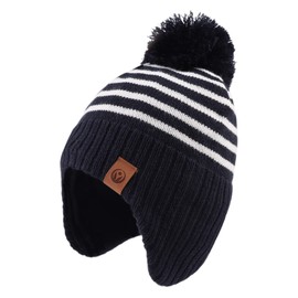 XIAOHAWANG Striped Winter Baby Beanie Knitted Hat Boys Girls Toddler Kids Warm Children Classic Beanie Hats(Navy Hat,L)