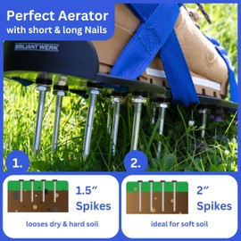 Briliantwerk Lawn Aerator with Adjustable Straps - for Lawn Aeration or as Screed Shoes - Lawn Aerator Shoes as Perfect Aerator Lawn Tool - incl. Two Nail Lengths - Lawn dethatcher - epoxy Shoes