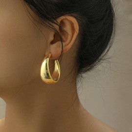 Vissen Chunky Gold Large Drop Earrings for Women Pull Through Hoop Earring Dupes Statement Jewellery