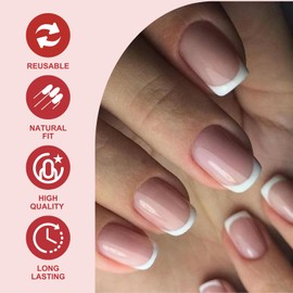 French Tip False Nails - 24pcs Square Press On Nails Short In 15 Sizes - Glossy Pink White French False Nails - Removable Full Cover Fake Nails - Nail Tips For Women Girls Nail Art DIY Accessorie