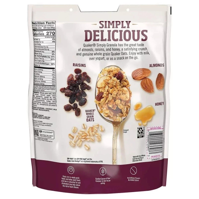 Quaker, Simply Granola, Oats, Honey, Raisins & Almonds 34.5 oz,