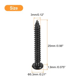 TA-VIGOR 100Pcs Self Tapping Screws, M3 Phillips Pan Head Screw, 25mm Round Head Tapping Screws, Stainless Steel Machine Wood Fasteners Bolts for Wood, Drywall, Furniture, Repairing, Black