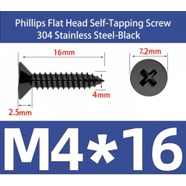 EBAIJQUO M4*16 Phillips Flat Head Wood Screws Black Xylan Coated 304 Stainless Steel Self-Tapping Screws for Wood Full Thread Woodworking fastener (100pcs)