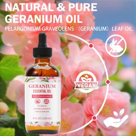Geranium Essential Oil for Skin Care, Pure and Natural Essential Oils for Diffusers Aromatherapy, Huile Essentielle Pour Diffuseur, Premium Grade for Skin, Hair, Nails and DIY with Glass Dropper-4Fl Oz