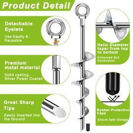 Fabulas Ground Anchors Screw in, 18 Inch Ground Anchors Heavy Duty Metal Earth Auger Anchors Trampoline Stakes Kit High Wind for Swing Set Shed Rv Canopy Gazebo Mobile Home Tree Playground Dog, 4 Pack