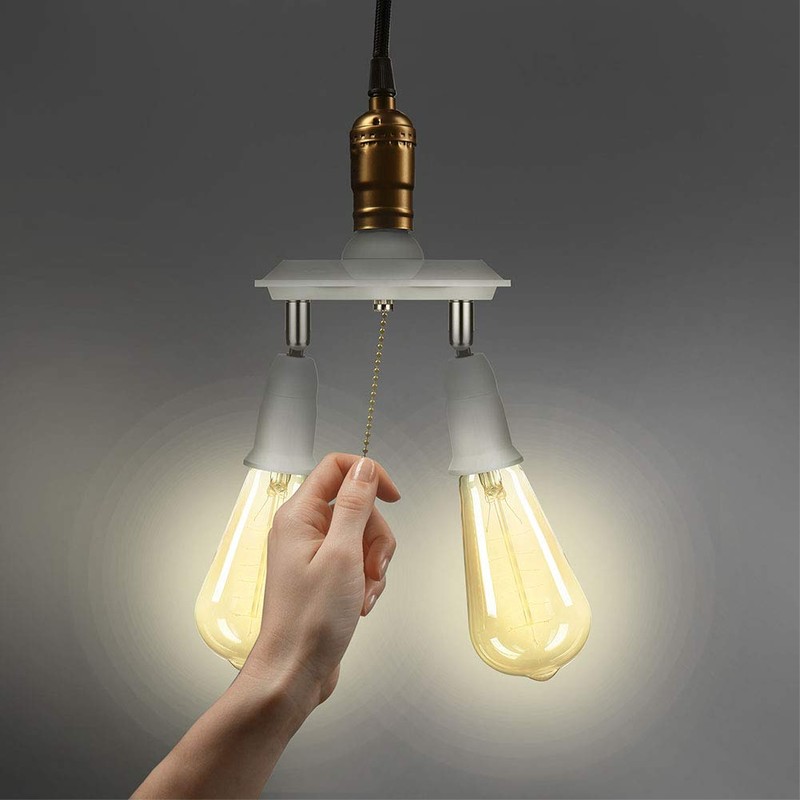 EXBADGER Pull Chain Light Socket Adapter Dual E26 E27 Light