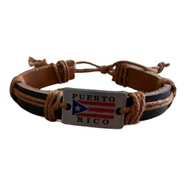 XANDER T Leather Bracelet Black Puerto Rico Flag Metal Plaque