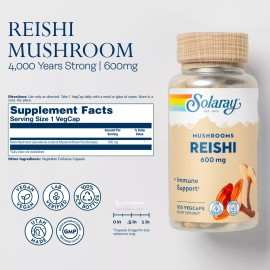 SOLARAY Reishi Mushroom Supplement 100 Count Herbal Supplement Immune Support Energy ...