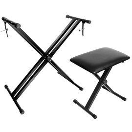 Kuyal Heavy-Duty, Double-X Adjustable Piano Keyboard Stand and Classic Piano Bench (Dual X)