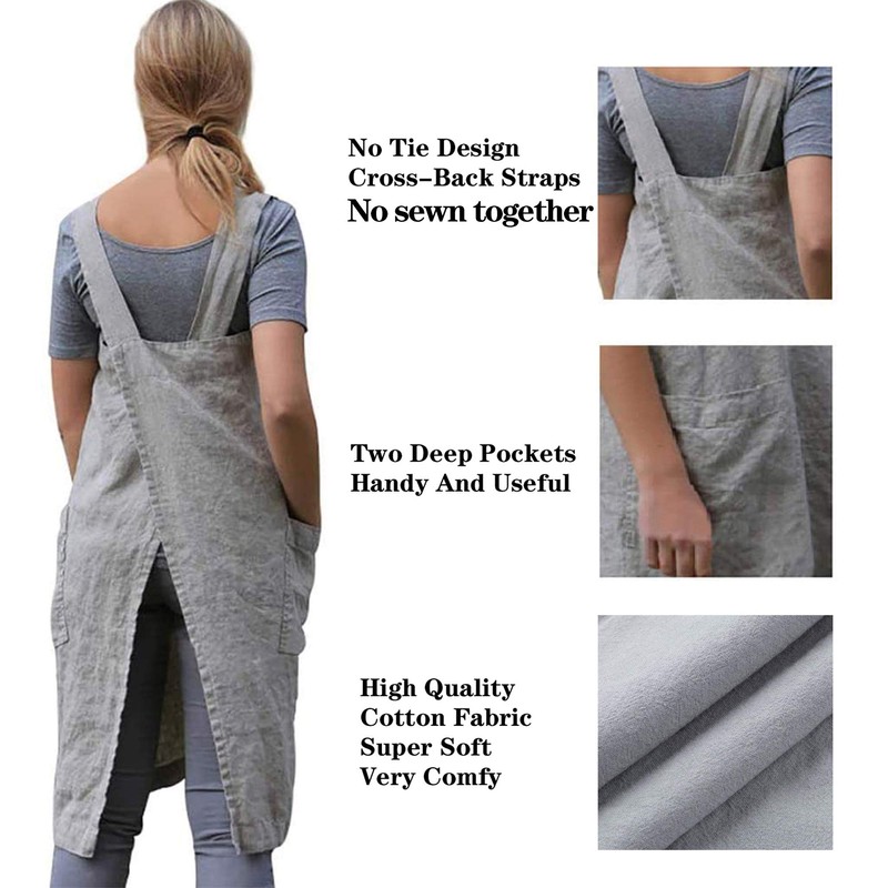 Hawholm Japanese Pinafore Apron Smock Cotton Apron with Pockets Plus