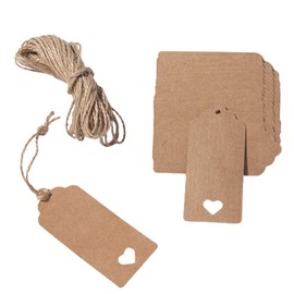 Pack of 100 Gift Tags Kraft Paper Gift Tags Kraft Paper Tags 4 x 9 cm Kraft Paper Labels Tags with 20 Metres Jute String, Gift Tags