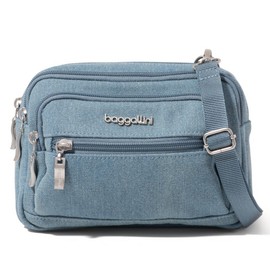 Baggallini Triple Zip Small Crossbody Bag for Women - 8x6 inch Convertible Fanny Pack Belt Bag