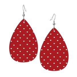 Faux Leather Earrings Hearts Polka Dot Red Teardrop Dangle Earrings Jewelry For Women