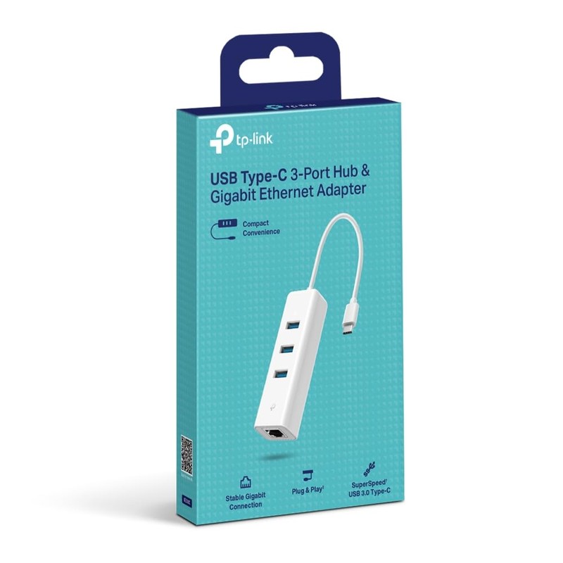 TP-Link USB Type-C 3-Port Hub & Gigabit Ethernet Adapter, 3-Port