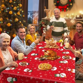 Christmas Table Cloth Cover Decoration - Rectangular Xmas Plaid Winter Buffalo Snowman Tablecloth Rectangle Nappe De Noel Rectangulaire Plastic 54x108inch 1PCS