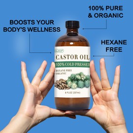 5 Pcs Castor Oil Pack Wrap, Castor Oil Organic Cold Pressed Unrefined Glass Bottle, Caster Oil Wrap for Stomach, Neck, Knee, Foot & Entire Body, Organic Cotton Reusable Pads Kit for Hot/Cold Compress