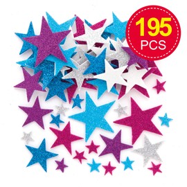 Baker Ross AX435 Winter Glitter Star Foam Stickers - Pack of 198, Glitter Star Stickers, Foam Sheets for Crafts, Great Foam Stickers for Children Crafts