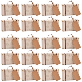 Shengxi Pack of 50 Mini Suitcases, Wedding Favours, Vintage Kraft Paper Travel Suitcase, Gift Box with Tags and Hessian String for Wedding, Birthday, Christening, Baby Shower, 8 x 5 x 3 cm