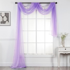 Interior Trends Multipurpose Fully Hemmed Sheer Voile Window or Event Draping Fabric Scarf Valance (Lilac, 1 Piece: 54" W x 216" L)