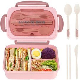 MIUVA Blue Bento Box for Adult, 1200 ML Lunch Containers, LeakProof Lunch Box with Utensils, BPA Free, 3 Compartment Bento Box Microwave Safe, Blue - Color: pink