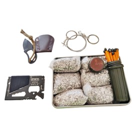 EGREEN Emergency Fire Starter 6 Bag Magneisums Weatherproof Matches Multi Purpose Tool Saw Wire Knife Blanket Wax Rope for Camping Hiking + Free Tin Can (Mg + Matches + Saw + Tool + Knife), Portable