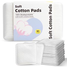 Almohadillas de algodón cuadradas grandes, 80 unidades, sin pelusas, suaves, esquinas redondeadas, multicapa, para eliminación de maquillaje, tóner, l