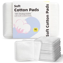 Almohadillas de algodón cuadradas grandes, 80 unidades, sin pelusas, suaves, esquinas redondeadas, multicapa, para eliminación de maquillaje, tóner, l