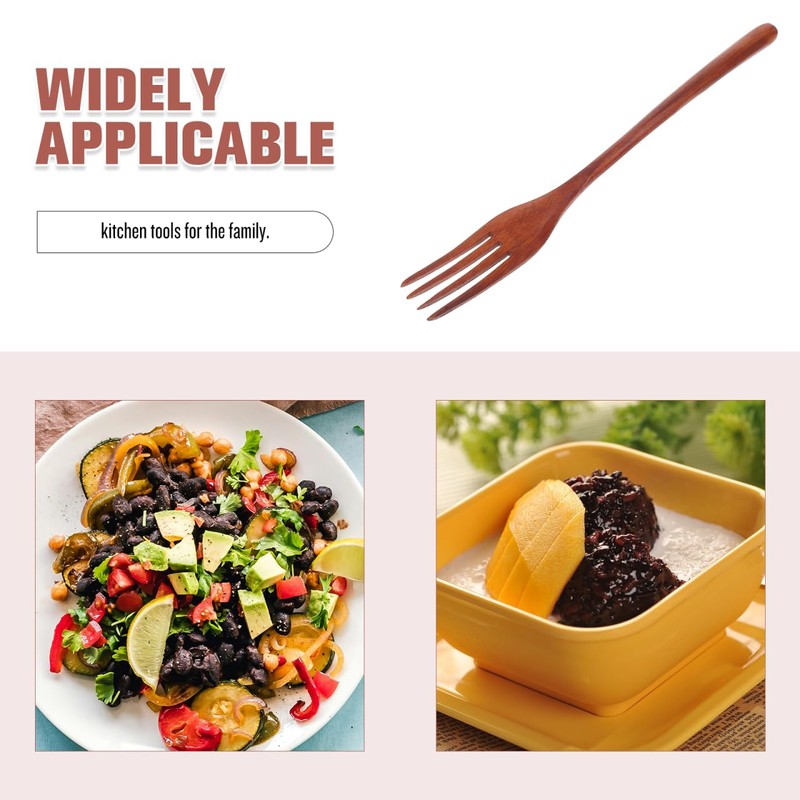Smooth Wooden Kitchen Utensil Handle Fork Versatile Mixing Fork for