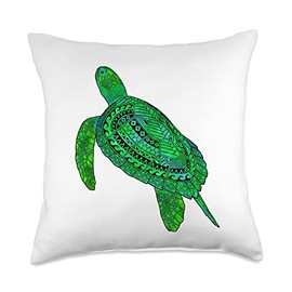 MacDonald Creative Studios Turtles Hawaiian Tribal Green Sea Turtle Throw Pillow, 18x18, Multicolor