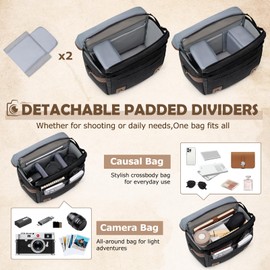 Canvas Camera Bag DSLR/SLR/Mirrorless Small Camera Sling Bags Cross-Body Camera Case, Compact Shoulder Bag for Photographers with Rain Cover Vintage Sling Bags for Men and Women, Black