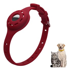 LiRui.R Airtag Protector Silicone Luminous Collar Adjustable Loss Prevention Eye-catching Pet Collar for Cats and Small Dogs(Dark Red)